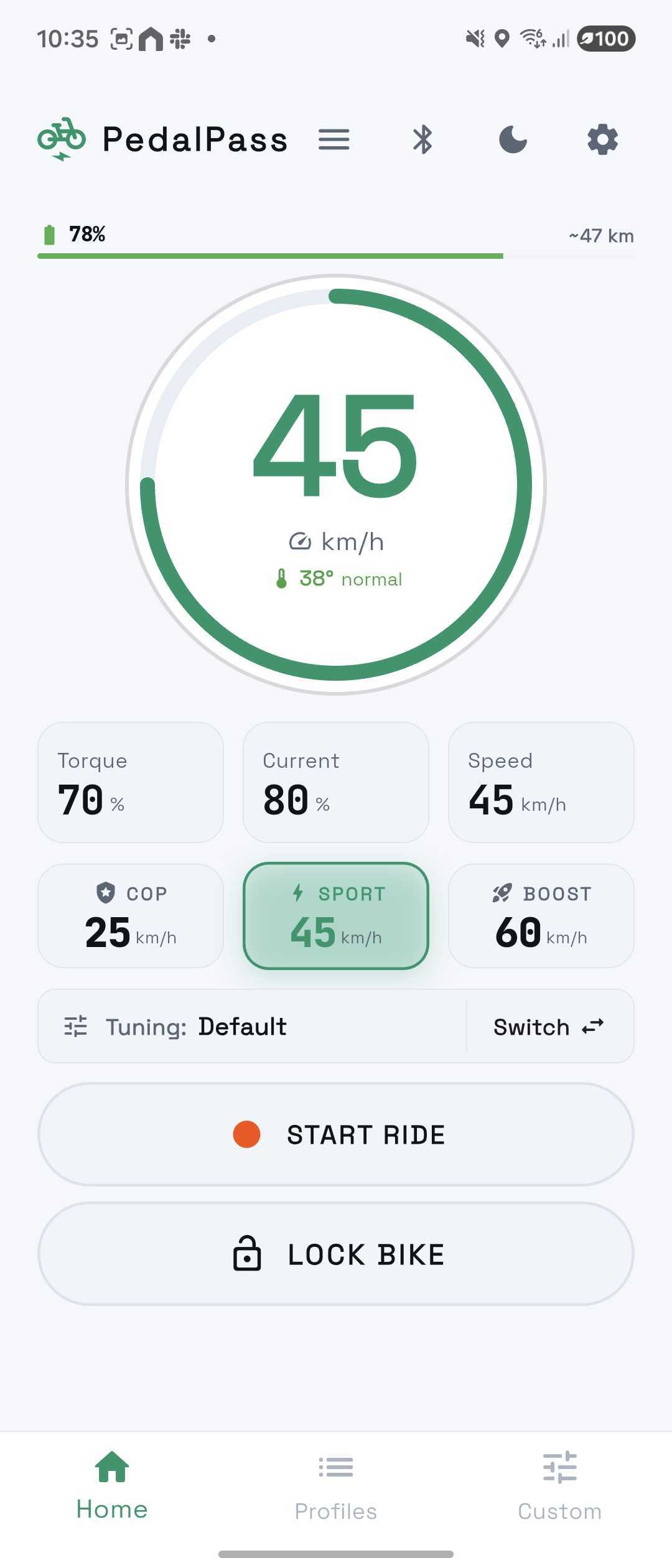 ePedalPass light theme home screen